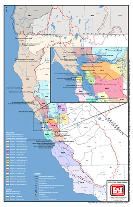 colorful map of California and lower part of Oregon